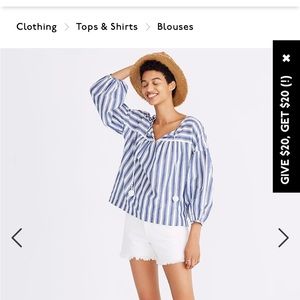 Madewell Peasant top in shea stripe. Size XL.